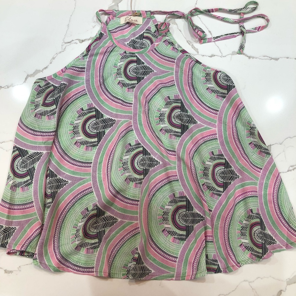 🆕Elan Beach Flare Flowy Top Retro Green Print